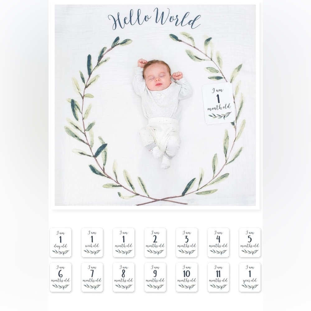 Hello World Muslin Baby Milestone Blanket with Cards